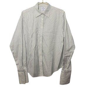 Brooks Brothers Women's Shirt Size 12 Striped White & Blue Cotton Classic Fit